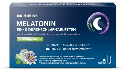 Produktbild von DR. THEISS Melatonin Ein- & Durchschlaf-Tabletten, 30 St., 30 St. Tabletten