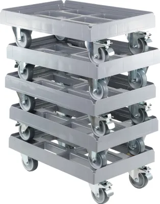 Produktbild von 5 Stück Transportroller 600 x 400 mm mit 2 Bock- und 2 Bremsrollen in Grau