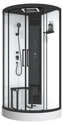 Produktbild von Dusche Komplett Marwell Dampf Duschkabine Spa Round 95x95x218cm - Fertigdusche im komplett Set mit Acrylwanne und Armatur - mit LED Regendusche - Radio und Bluetooth