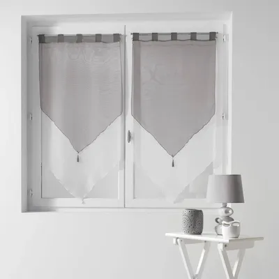 Produktbild von Kurze Gardinen DUO, mit Schlaufen und Fransen, Voile, 2er-Set