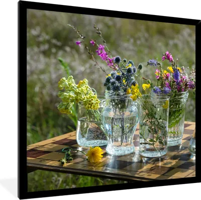 Produktbild von MuchoWow® Gerahmtes Poster Vase - Blumen - Farben 40x40 cm - Poster mit Schwarzem Bilderrahmen Wandposter Rahmen Foto Bilder - Mit Rahmen - Wanddekoration Schlafzimmer