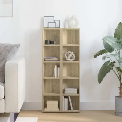 Zdjęcie produktu dla Zestaw 2 szafek na płyty CD - Regał na płyty CD/DVD - 21x16x93,5 cm - Drewno - Żółty