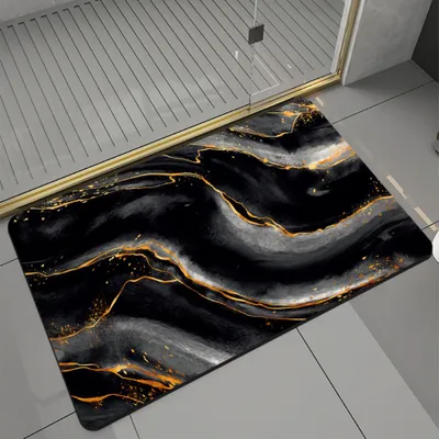 Produktbild von Badematte rutschfest saugfähig Badvorleger Badezimmerteppich Schwarz-003 60x90