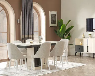 Produktbild von Esszimmer Esstisch mit 6x Stühle Holzmöbel Modern Tisch Luxus Möbel
