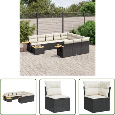 Produktbild von The Living Store 11-tlg. Garten-Sofagarnitur mit Kissen Schwarz Poly Rattan