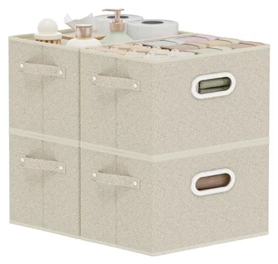 Produktbild von Aufbewahrungsboxen ohne Deckel, Stoffboxen, faltbare Boxen mit Griffen, 4-teiliges Aufbewahrungskörbe-Set für Kleidung, 26 x 20 x 17 cm, grau