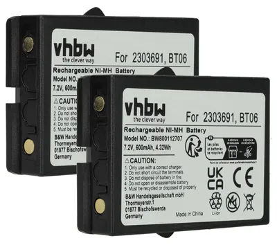 Produktbild von vhbw 2x Akku Ersatz für Ikusi BT06, 2303691 für Industrie-Funkfernsteuerung Fernbedienung (600 mAh, 7,2 V, NiMH) - Schwarz