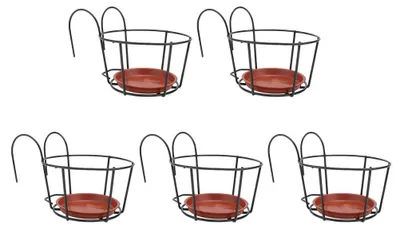 Produktbild von 5 Sets hängender Pflanzgefäße für Balkone, Blumentöpfe und Pflanzkörbe, geeignet für Metallzäune und Balustraden, Terrassen und Balkone.