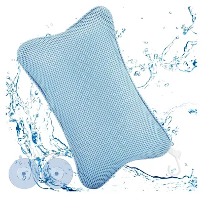 Produktbild von Badewannenkissen mit 2 starken Saugnäpfen für festen Halt, ergonomisches Kissen für Nackenentspannung (Blau)