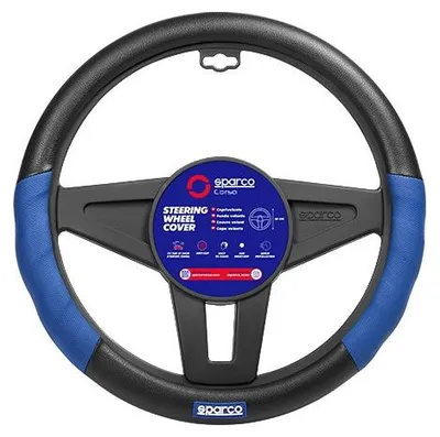 Zdjęcie produktu dla Pokrowiec na kierownicę SPARCO SPC1100L, poliuretan, średnica 37 cm, 38 cm, niebiesko-czarny