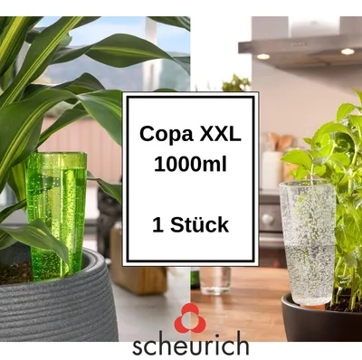 Produktbild von Scheurich Wasserspender Copa XXL | 2er Set Grün/ Transparent | 1000 ml Füllmenge | Bewässerungskugel klein mit Ton Fuß | Wasserspender Pflanzen und Blumen Terrakotta Stiel