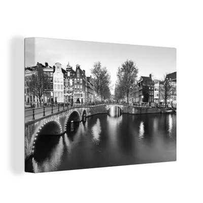 Zdjęcie produktu dla OneMillionCanvasses® - Obraz na płótnie - 150x100 cm, Obraz Amsterdam Keizersgracht - czarno-biały, Dekoracja ścienna z grafiką na płótnie