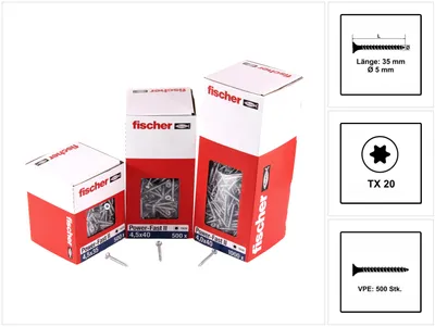 Produktbild von Fischer Power-Fast II FPF II Spanplattenschraube 5,0x35 mm 500 Stück ( 670353 ) Senkkopf mit Torx Vollgewinde galvanisch verzinkt, blau passiviert