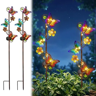 Produktbild von WRQIOO 2PCS Solar Gartenstecker Schmetterling, Solar Schmetterlinge für Außen, Gartendeko So-lar Schmetter-ling mit IP65 Wasserdicht für Garten, Rasen, Terrasse oder Hof