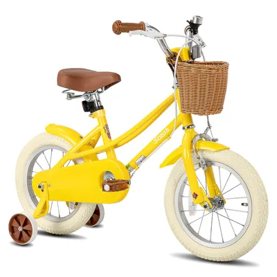 Produktbild von STITCH 12/14/16/18/20 Mädchenfahrrad für 2-13 Jahre alte Kinder, 12" 14" 16" Kinderfahrrad mit Stützrädern & Korb, Kotflügel 20 Zoll mit Ständer, Gelb