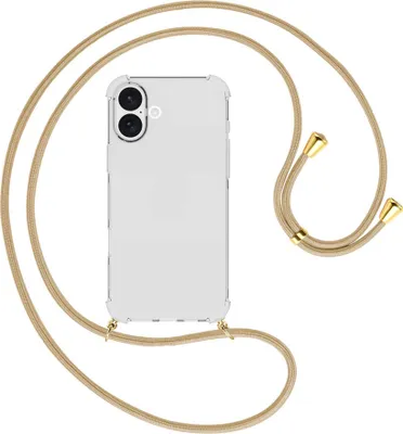 Produktbild von Handykette Backcover-Schutzhülle mit Band (Metall goldfarben) für iPhone 16 Plus - caramel