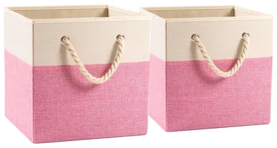 Imagen del producto de Omgoods - Cajas de almacenamiento plegables grandes, de 13 x 13 pulgadas [paquete de 2] - Organizadores para juguetes y ropa - Rosa