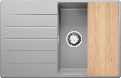 Produktbild von PRIMAGRAN Spülbecken Grau 78x50cm, Granitspüle 1 Becken + Ablauf-Set + Schneidebrett, Küchenspüle ab 50er Unterschrank - Kopenhagen