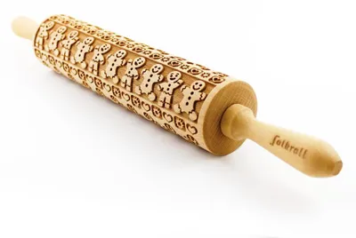 Produktbild von Folkroll Lebkuchenmann Gravierte Teigrolle Weihnachtsmuster
