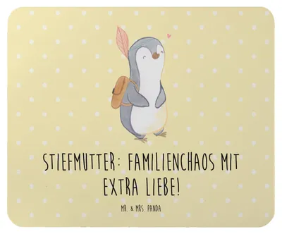Produktbild von Mr. & Mrs. Panda Mouse Pad Stiefmutter Liebe - Gelb Pastell - Geschenk, mauspad laptop, Freude, Beziehung, Dankeschön, Stiefkind, Geduld, mausteppich, Geburtstage, pc