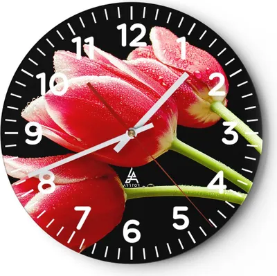 Produktbild von Wanduhr - Rund - Glasuhr - Tulpe garten blume blumenstrauß - 30x30cm - Schleichendes Uhrwerk - Lautlos - zum Aufhängen bereit - Dekoration Modern - Wanddekoration aus Glas - C4AR30x30-1494