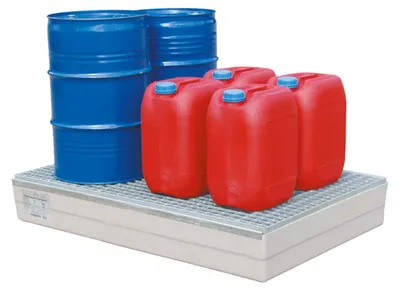 Produktbild von CEMO GFK-Paletten-Auffangwanne 150 Liter für Europaletten mit Zulassung verzinktes Stahlgitterrost