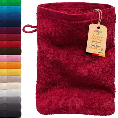 Produktbild von EllaTex PARIS Waschhandschuh 15x21 cm – 100% Baumwolle, 500 g/m² Frottier, weich & saugstark, in Farbe: Weinrot