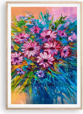 Produktbild von Gerahmtes Poster - Rahmen in heller Eiche - Blumenstrauß Blumen Öl - 70x100 cm - Wand Bild - Wanddeko - Wandbilder - Kunstposter - Wandposter - Bilderrahmen - Bilder - Kunstdruck - P2NPA70x100-4533