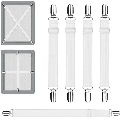 Produktbild von 4 verstellbare Spannbettlakenhalter, 35–210 cm, Spannbettlakenbänder, Spannbettlakenhalter, Spannbettlakenhalter für Matratzen und Sofas – Weiß