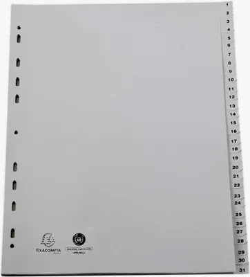 Image de Exacompta 5x Intercalaires imprimés PP recyclé gris 31 pos A4 Maxi Gris 2931E