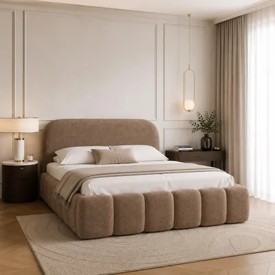 Produktbild von Polsterbett BELLURE mit Bettkasten, Bett 200x200, Doppelbett mit Stauraum und Lattenrost, Boxspringbett-Optik, ohne Matratze, Schlafzimmer - Braun