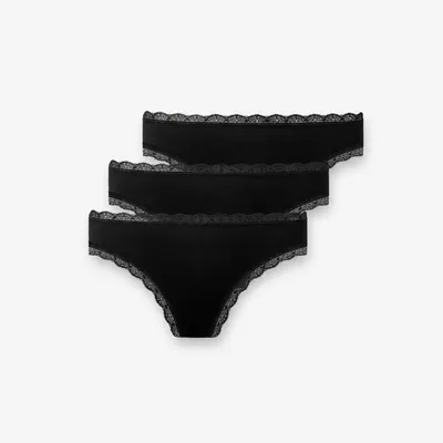 Produktbild von SNOCKS Damen Tanga Spitze 3er Pack Schwarz Gr. S String Baumwolle Lace Thong