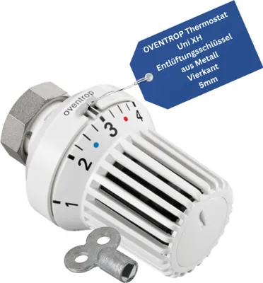 Produktbild von BADfabrik24 OVENTROP Thermostat Uni XH + Entlüftungsschlüssel aus Metall, Vierkant 5mm 1 Stück
