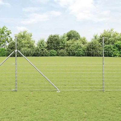 Produktbild von Feldzaun 1,5 x 50 m aus verzinktem Stahl, 13 Zaunpfosten mit Spike Ø 32 mm, 170 cm, mobiler Gartenzaun für Garten, Hof, Hühner- und Kaninchengehege
