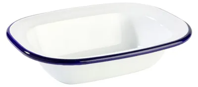 Produktbild von APS 40667 Schale ENAMELWARE, 16 x 12 cm, Höhe 3,5 cm, emailliertes Stahlblech, weiß mit blauem Rand