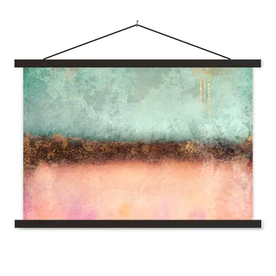 Produktbild von MuchoWow® Textilposter Gold - Farbe - Abstrakt - Grün - Rosa 150x100 cm mit schwarzem Rahmen - Schlafzimmer