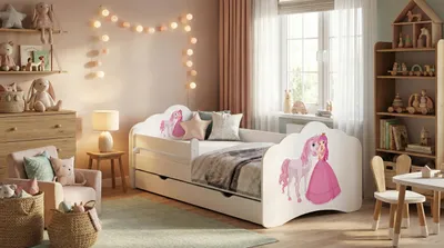 Obrázek produktu pro Happy Babies dětská postel - s matrací a zásuvkou a ochranou proti vypadnutí, 80x160, dívčí dětské postele a postele pro mládež chlapecká dětská postel