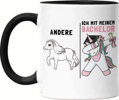Produktbild von Andere Ich Mit Meinem Bachelor Tasse Schwarz Einhorn Pferd Abschlussgeschenk Studium Humorvoll