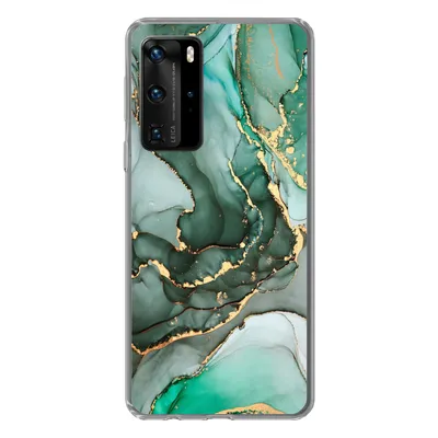 Produktbild von MuchoWow® Handyhülle Schutzhülle Hülle für Huawei P40 Pro Gold - Marmor - Grün - Luxus - Marmoroptik - Grau Silikon Softcase Handy Hülle - Schutz
