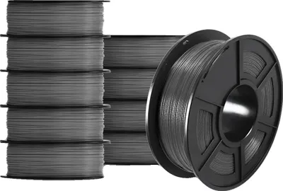 Obrázek produktu pro 3D filament, materiál šetrný k životnímu prostředí, vynikající kvalita tisku, PETG šedý 10 rolí