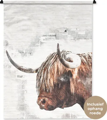 Produktbild von MuchoWow® Wandteppich Wandbehang Scottish Hochlandrind - Tiere - Zeitungsartikel 90x120 cm Tapisserie Dekoration Wandtuch - Wanddeko
