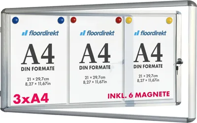 Zdjęcie produktu dla Wysokiej jakości gablota wewnętrzna 3 x A4 z 6 magnesami Magnetyczny i zapisywalny panel tylny