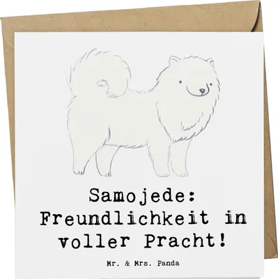 Produktbild von Mr. & Mrs. Panda Klappkarte Samojede Freundlichkeit - Weiß - Geschenk, Grußkarte, Hunderassen, faltkarte, Pflege, soziale Eigenschaften, liebevoll, Freundschaft