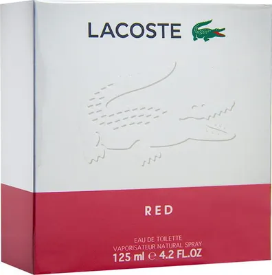 A product box for Lacoste Red eau de Toilette.