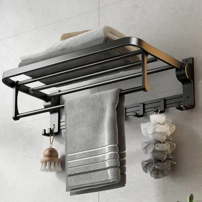 Image de Porte-serviettes adhésif noir en acier inoxydable - Idéal pour les salles de bain et les cuisines