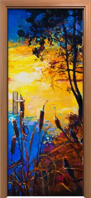 Produktbild von Türposter 80x200 cm Türaufkleber Türtapete Türfolie Klebefolie kunst Wasser Baum Gras bunte Abstrakte