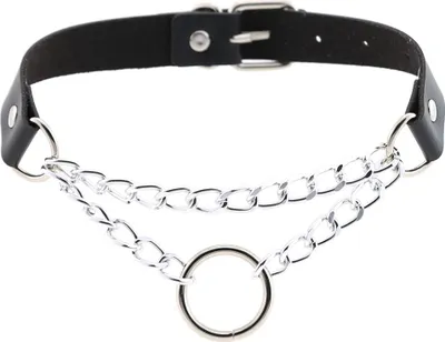 Produktbild von Frauen Männer Punk Kette Halsband Halskette O Runde Kreis Kunstleder Kragen Schmuck-Schwarz