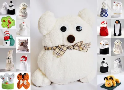 Produktbild von Frottier Geschenk Set viele Modelle Handarbeit Origami Gästetuch Handtuch Waschhandschuh, Motiv/Art:Teddybär