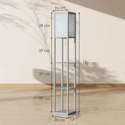 Productafbeelding van HOMCOM Vloerlamp voor de woonkamer, dimbaar, staande lamp met plank, E27 fitting