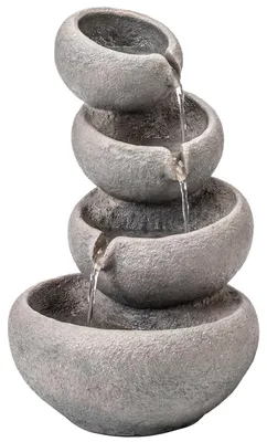 Produktbild von Springbrunnen Outdoor aus Kunstharz 4-stufig Gartenbrunnen mit LED Beleuchtung Pumpe Steinoptik 35 x 32 x 50 cm